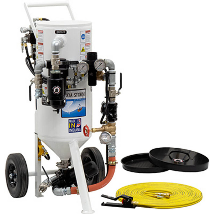 1.5 cu ft Portable Soda Storm Pneumatic Blast Pot – APV II Metering Valve, 1″ Piping with Moisture Separator