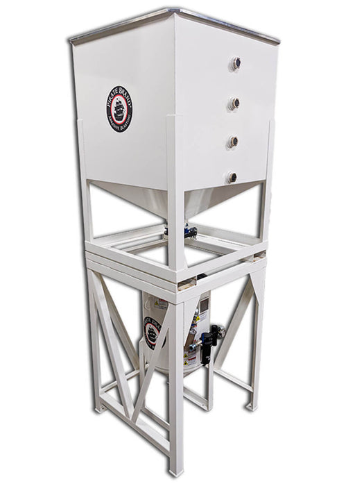 Garnet Hopper Bulk Bag – 45″L x 45″W x 70″H, 5,400 lb (2,450 kg) Capacity with Aluminum Lid, 4″ Fast-Fill™ Butterfly Valve, Sight Glasses, Fork Pockets & White Powder-Coated Finish