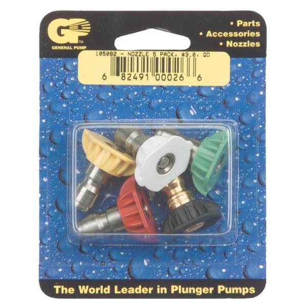 General Pump #5.0 Nozzle Pack – 0°, 15°, 25°, 40° & Soap Nozzles – Pressure Washer Spray Tip Set
