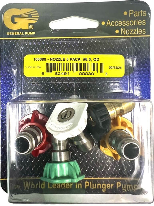 General Pump #6.0 Nozzle Pack – 0°, 15°, 25°, 40° & Soap Nozzles – Pressure Washer Spray Tip Set
