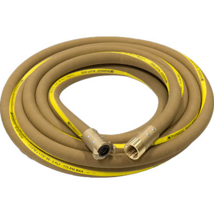 1-1/4" Survivor Blast Hose Assembly – 50', Tan, 2-Ply, 175 PSI, Includes Size 2 Brass Quick Coupler & 50mm Nozzle Holder