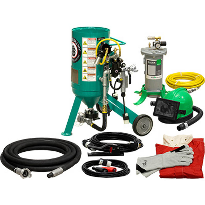 Portable 0.5 cu ft Electric Blast Pot – 12 VDC System with AMV Jr Valve, ½″ Inlet/Outlet, ½″ Piping, Silver Package