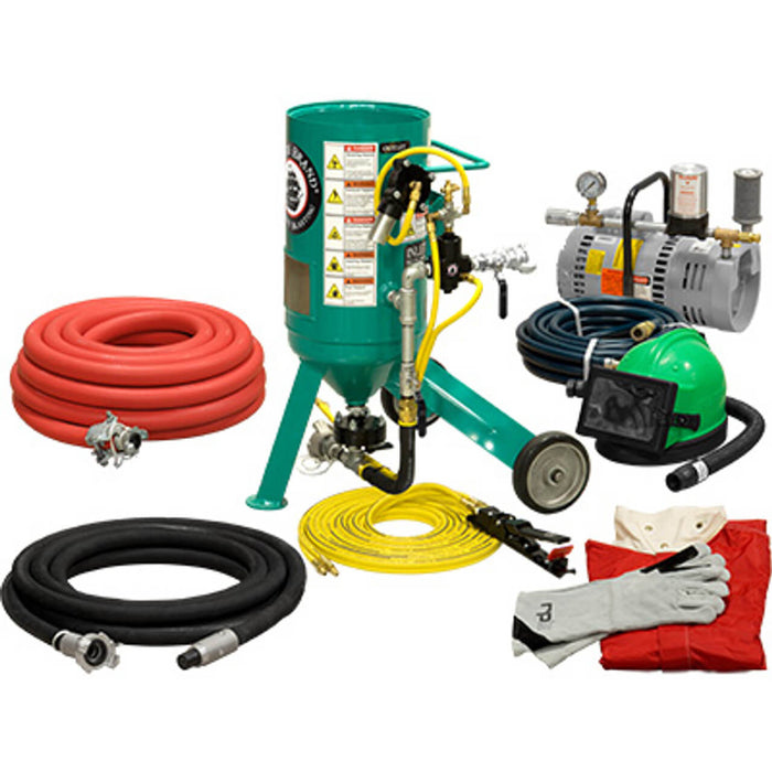 Portable 0.5 cu ft Pneumatic Blast Pot – AMV Jr Valve, ½″ Inlet/Outlet, ½″ Piping, Gold Low-Pressure Package