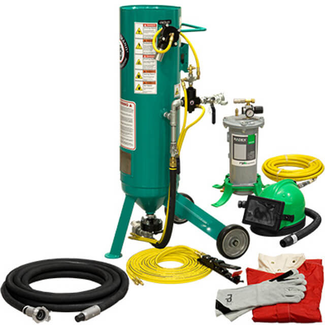 Portable 1.0 cu ft Pneumatic Blast Pot – AMV Jr Valve, ½″ Inlet/Outlet, ½″ Piping, Silver Package