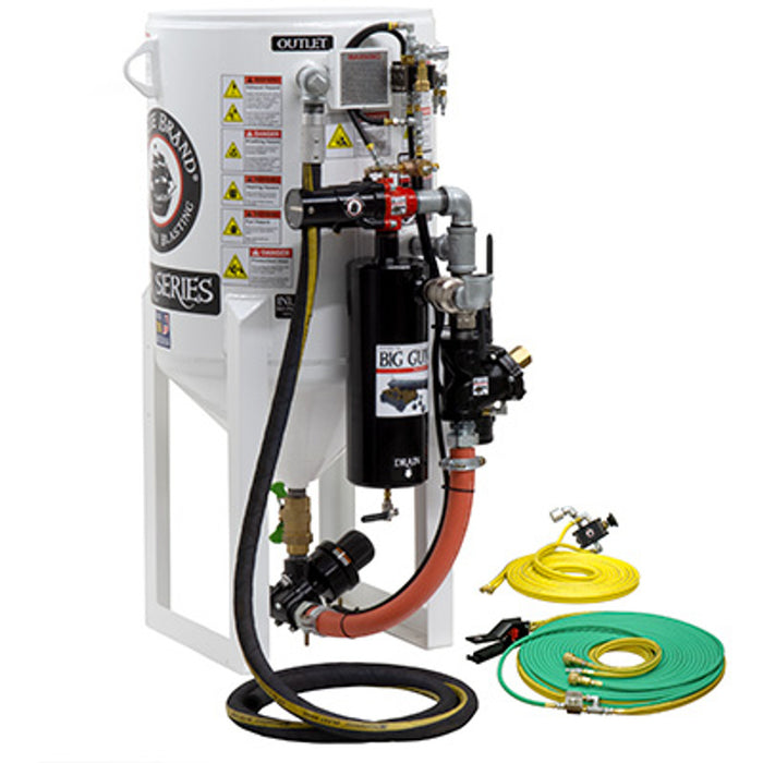 6.5 cu ft Stationary Pneumatic Blast Pot – Short-Cycle Pressure Release System, 54″ Overall Height (OAH)