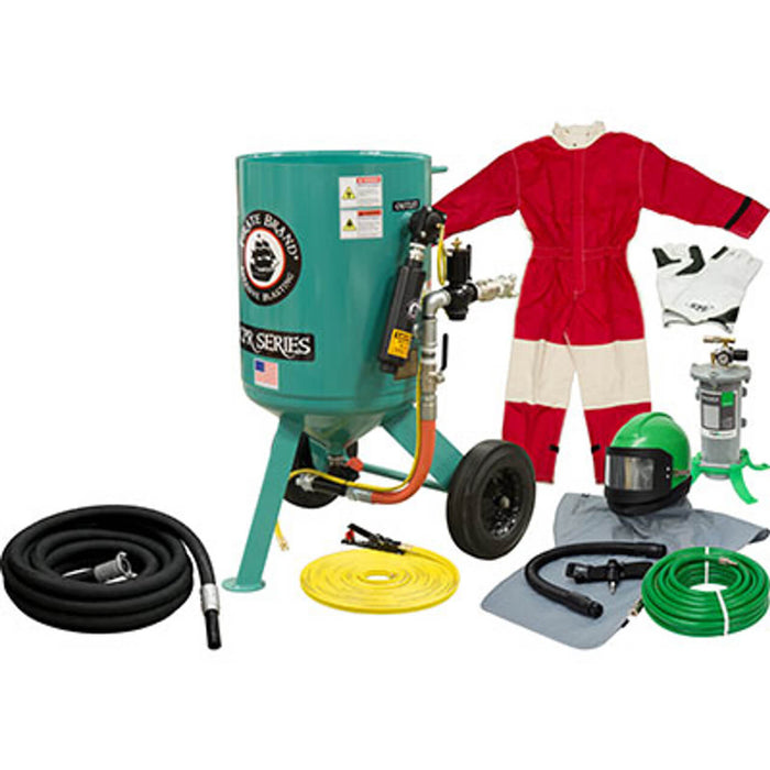 Portable 6.0 cu ft Pneumatic Sandblast Pot – Silver Blasting Package, Pressure Release System, MPV, 1-1/2″ Inlet & 1″ Outlet, 1-1/4″ Piping