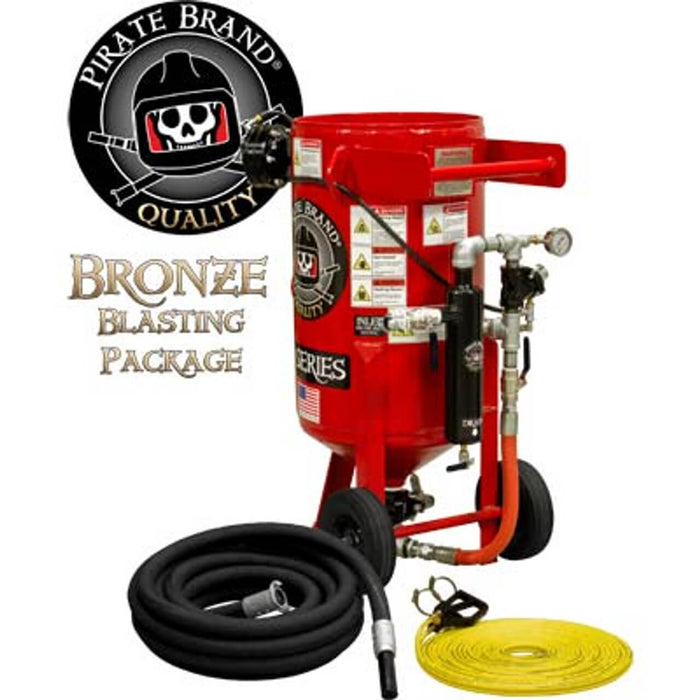 Portable 3.5 cu ft E-Series Pneumatic Blast Pot – Manual Pinch Valve with X-TREME DUTY™ Metering Tube, 1" Piping with Moisture Separator, Bronze Sandblasting Package