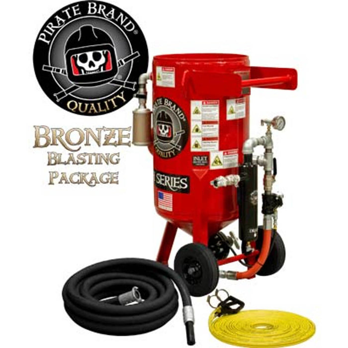 Portable 3.5 cu ft E-Series Pneumatic Blast Pot – Automatic Pinch Valve with X-TREME DUTY™ Metering Tube, 1" Piping with Moisture Separator, Bronze Sandblasting Package