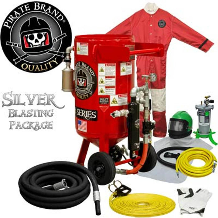 Portable 3.5 cu ft E-Series Pneumatic Blast Pot – Automatic Pinch Valve with X-TREME DUTY™ Metering Tube, 1" Piping with Moisture Separator, Silver Sandblasting Package