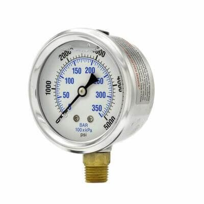 Stainless Steel Pressure Gauge 5000 PSI 1/4" MPT Bottom Mount – OEM Replacement Part