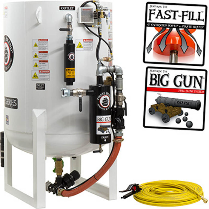 20.0 cu ft Stationary Pneumatic Blast Pot – Single Outlet Pressure Hold System with Vessel-Mounted Abrasive Cut-Off Feature, 65″ OAH