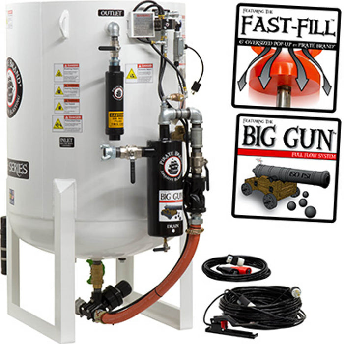 20.0 cu ft Stationary Electric Blast Pot – Single Outlet Pressure Hold System with Vessel-Mounted Abrasive Cut-Off Feature, 65″ OAH