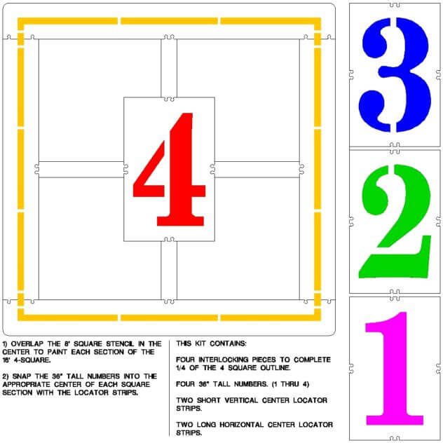 Official Regulation Four Square Court Stencil