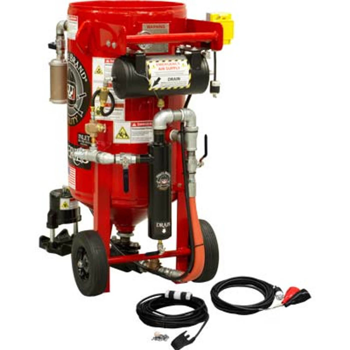 3.5 cu ft K-Series Portable Sandblast Pot – Electric 12VDC Pressure Hold System with #100 Metering Valve & #400 Pinch Valve, 1" Piping and Moisture Separator