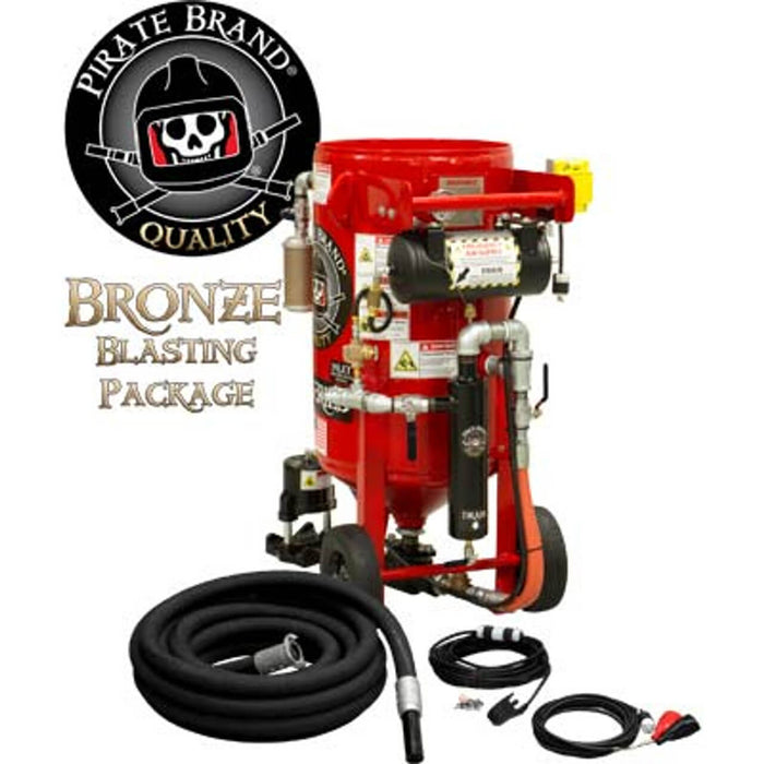 3.5 cu ft K-Series Portable Sandblast Pot – Electric 12 VDC Pressure Hold System with #100 Metering Valve & #400 Pinch Valve, 1″ Piping & Moisture Separator – Bronze Blasting Package