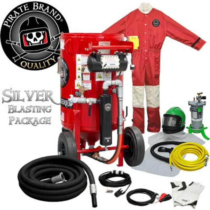 6.5 cu ft K-Series Portable Sandblast Pot – Silver Blasting Package, Electric 12 VDC Pressure Hold System with MPV Metering Valve & #400 Pinch Valve, 1-1/4″ Piping with Moisture Separator