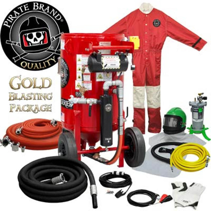 6.5 cu ft K-Series Portable Sandblast Pot – Gold Blasting Package, Electric 12 VDC Pressure Hold System with MPV Metering Valve & #400 Pinch Valve, 1-1/4″ Piping with Moisture Separator