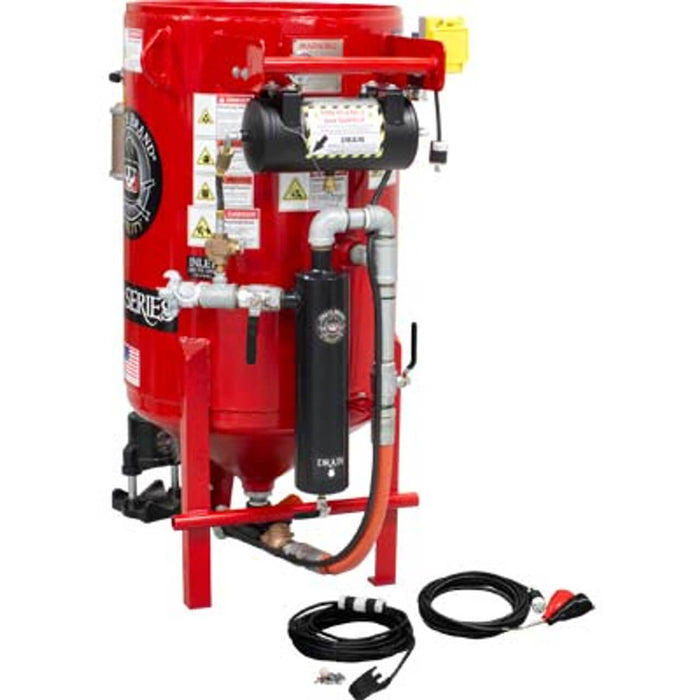 6.5 cu ft K-Series Stationary Sandblast Pot – Electric 12 VDC Pressure Hold System with MPV Metering Valve & #400 Pinch Valve, 1-1/4″ Piping with Moisture Separator