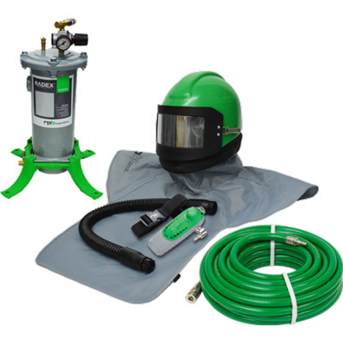 Respirator Package – RPB Nova 2000 with C40 Climate Control, Medium Head Dome & Sidewings, Includes 50' Breathing Air Supply Hose & RPB Radex Airline Filter