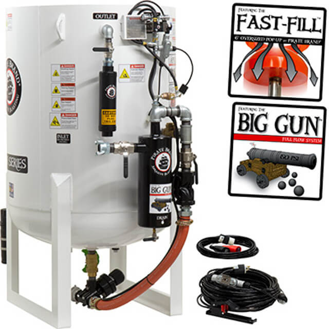 20.0 cu ft Stationary Electric Blast Pot – Single Outlet with APV II Valve, Big Gun Full Flow System & 1-1/2″ Piping w/ Big Gun Moisture Separator