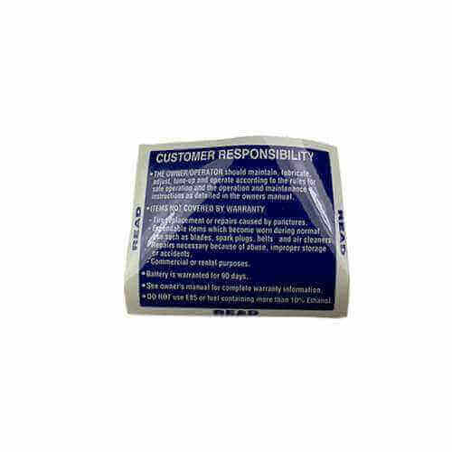 Husqvarna 532423829 E85 Customer Responsibility Warning Decal – Genuine OEM Replacement Decal