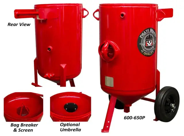 Portable Blast Vessel – 6.5 Cu Ft (185L) – 150 PSI – 110° Cone Bottom – Abrasive Blasting Pot