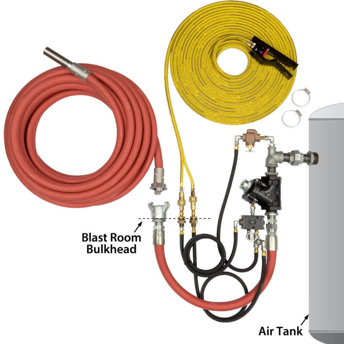 Compressed Air Blow-Off Kit Pneumatic 1" w/ Automatic Air Valve, Control Valve Assembly & #2 Deadman Handle – Includes 55' Twinline Control Hose & 50' x 3/4" Blow-Off Hose w/ #5 Venturi Nozzle (Tank Not Included)