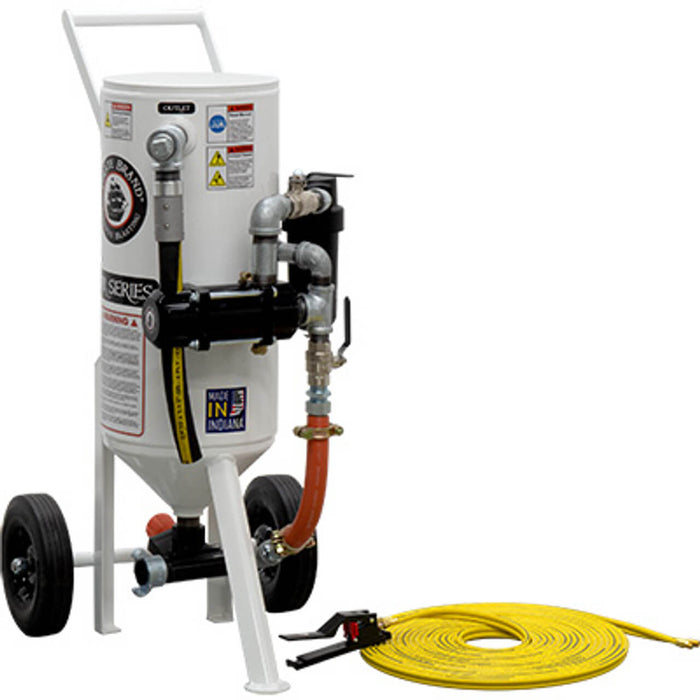 Portable 1.5 cu ft (43L) Blast Pot – Pneumatic Pressure Release System with MPV Combination Valves, 1" Piping, Moisture Separator & 55' Twinline Hose Assembly (5/10-Year Warranty)