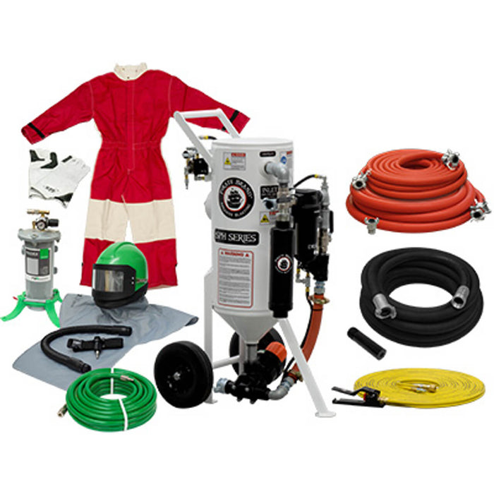 Portable 1.5 cu ft Pneumatic Blast Pot – Pressure Hold System, Gold Sandblasting Package with Complete Hose Assembly & Accessories