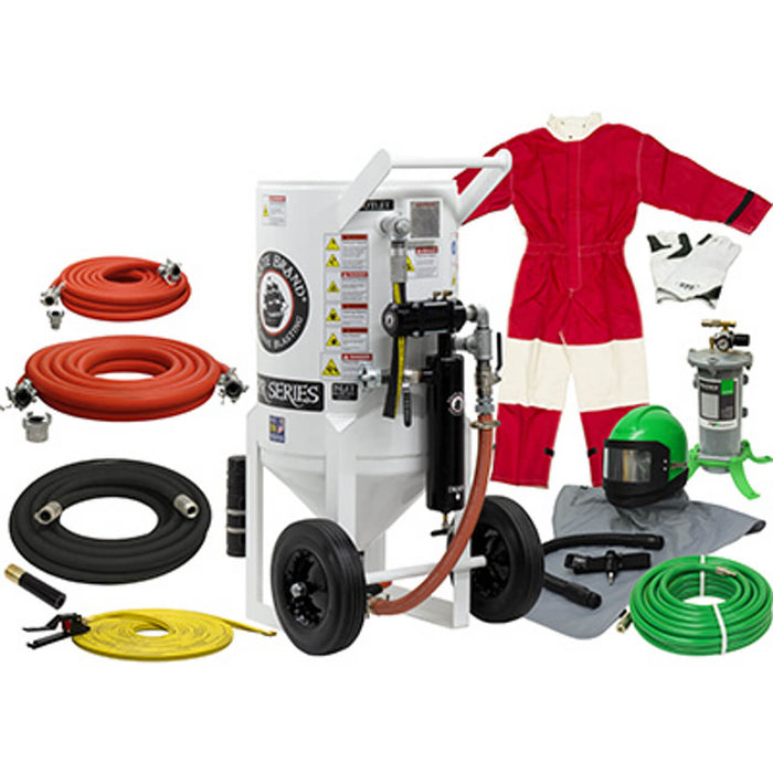 6.5 cu ft Portable Pneumatic Sandblast Pot – Gold Sandblasting Package, Pressure Release System with MPV / Combination Valves & 1-1/4″ Piping with Moisture Separator