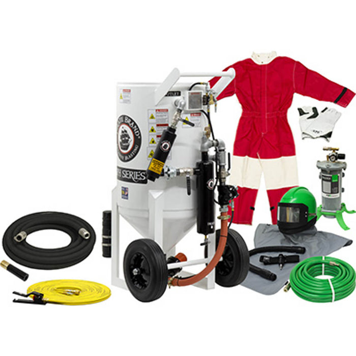 6.5 cu ft Portable Pneumatic Sandblast Pot – Silver Sandblasting Package, Pressure Hold System with APV Valve & 1-1/4″ Piping with Moisture Separator