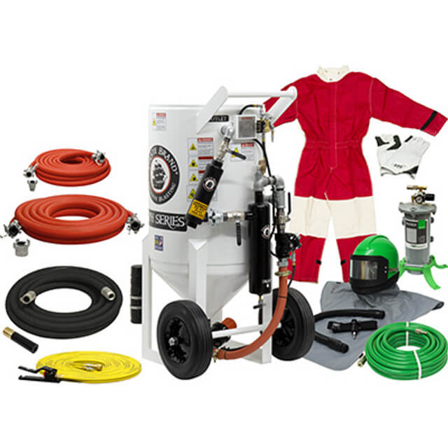 6.5 cu ft Portable Pneumatic Sandblast Pot – Gold Sandblasting Package, Pressure Hold System with APV Valve & 1-1/4″ Piping with Moisture Separator