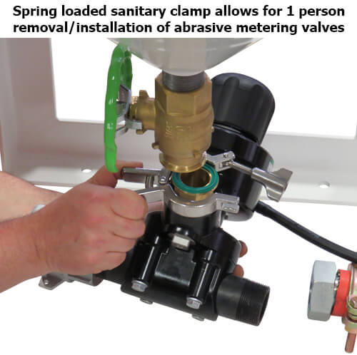 1-1/4″ Big-Bore™ Ball Valve with Sanitary Clamp Union & Half Handle – Factory Installed Upgrade for S-Series Stationary Abrasive Blasters (Per Outlet)