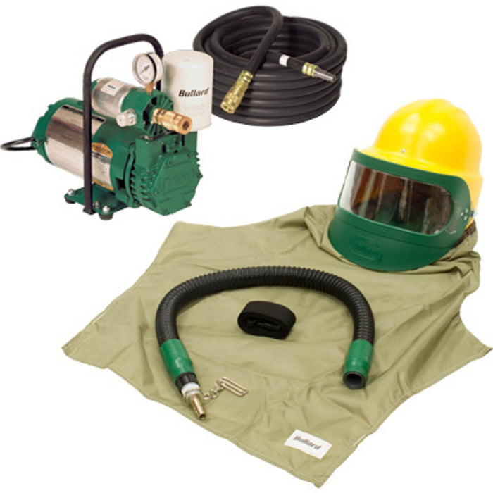 Bullard 88VX Free Air Pump Respirator Package – Type CE, 28″ Cape (46VX), F35 Constant Flow Connector, 1/2″ Industrial Interchange, EDP10 Electric Driven Air Pump & 50′ V2050ST Starter Air Hose (1/2″ ID)