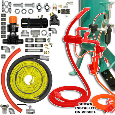 Zero Style Blast Cabinet Conversion Kit Combination/APV Urethane Sleeve w/ Palm Blowdown Pneumatic 1" for Pressure Hold System w/ 25' Twinline Control Hose (Replaces Schmidt Axxiom 8400-000-11)