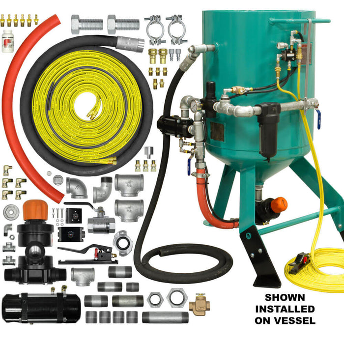 Zero/Clemco Style Blast Room Pot Conversion Kit Combination/APV Valve w/ Urethane Sleeve Pneumatic 1-1/4" for Pressure Release System w/ 55' Twinline Control Hose (Replaces Schmidt Axxiom 8400-000-32)