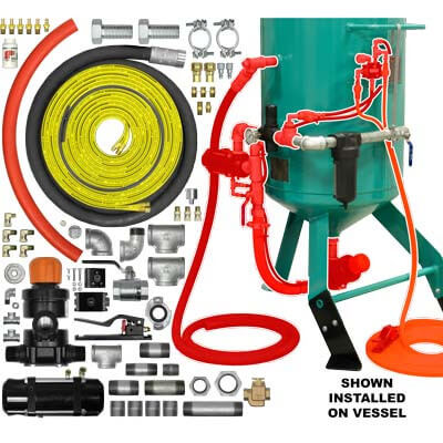 Zero/Clemco Style Blast Room Pot Conversion Kit Combination/APV Valve w/ Urethane Sleeve Pneumatic 1-1/4" for Pressure Release System w/ 55' Twinline Control Hose (Replaces Schmidt Axxiom 8400-000-32)