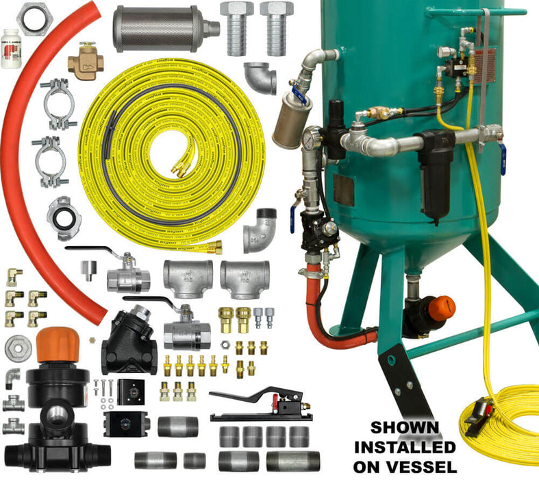 Zero/Clemco Style Blast Room Pot Conversion Kit AAV/APV Valve w/ Urethane Sleeve Pneumatic 1-1/4" for Pressure Hold System w/ 55' Twinline Control Hose