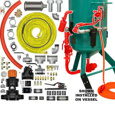 Zero/Clemco Style Blast Room Pot Conversion Kit AAV/APV Valve w/ Urethane Sleeve Pneumatic 1-1/4" for Pressure Hold System w/ 55' Twinline Control Hose