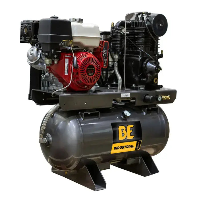 BE Power 23 CFM @ 175 PSI Gas Air Compressor – Honda GX390 Engine, 30-Gallon Belt-Drive Horizontal Tank, Industrial-Grade Portable Compressor for Contractors & Job Sites