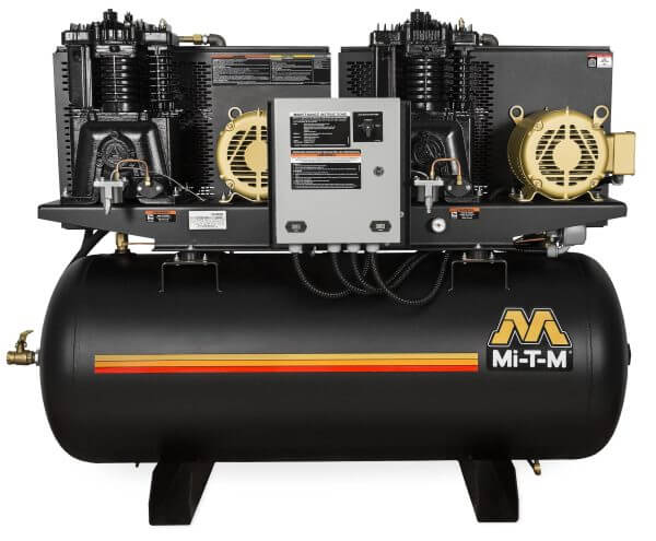 Mi-T-M M Series Duplex Two-Stage Horizontal Air Compressor – 120-Gallon, 5 HP, 175 PSI, 1-Phase, 230V
