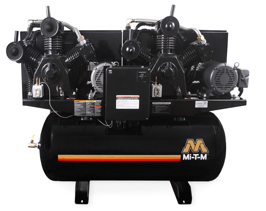 Mi-T-M AED Series Two-Stage Duplex Horizontal Air Compressor – 15 HP, 120-Gallon, 175 PSI, 3-Phase, 200V