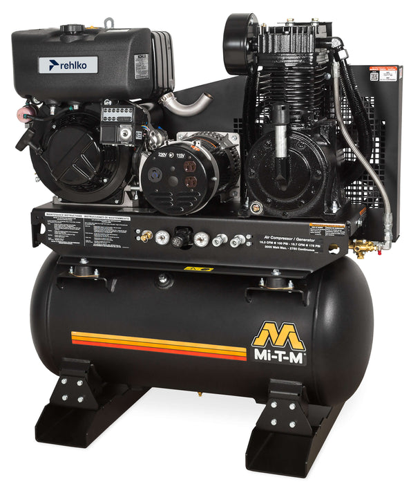 Mi-T-M 30-Gallon Two-Stage Diesel Air Compressor / Generator – Model AG2-SKD9-30M