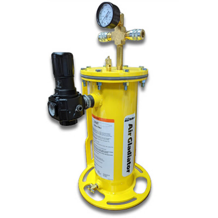 Bullard AirGladiator Filter Assembly – 2-Outlet Air Filtration Unit w/ Pressure Gauge, Relief Valve, Regulator & Hose Adapter Fittings