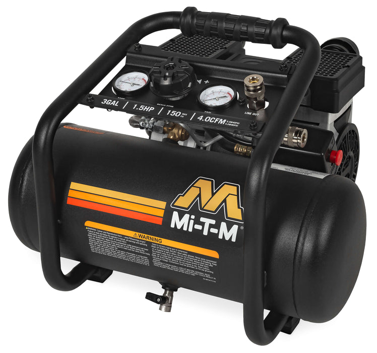 Mi-T-M 3-Gallon Single Stage Electric Air Compressor – AM1-HE15-03QM, Portable, 1.5 HP, Quiet Series