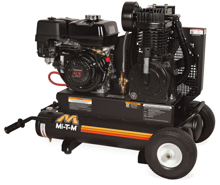 Mi-T-M 8-Gallon Two Stage Gasoline Air Compressor – AM2-PH09-08M2, Portable, Honda GX Engine, 9.0 HP (Dual Tank)