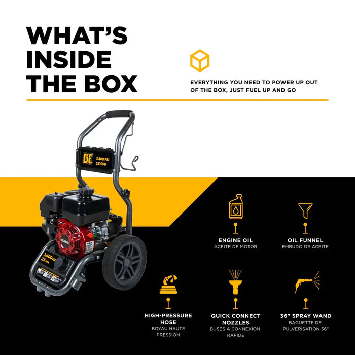 BE Power 3,400 PSI Cold Water Gas Pressure Washer, 2.5 GPM (BE3465KX)