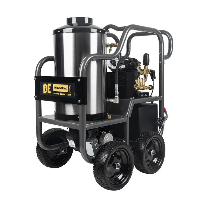 BE Power 2,000 PSI 3.5 GPM Hot Water Electric Pressure Washer – 5 HP TechTop Motor, AR Triplex Pump (HW205EBA)