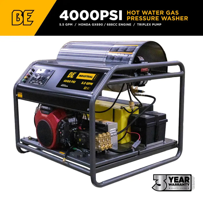 BE Power 4,000 PSI 5.5 GPM Hot Water Pressure Washer – Honda GX690 Engine, AR Pump (HW4024HA12V)