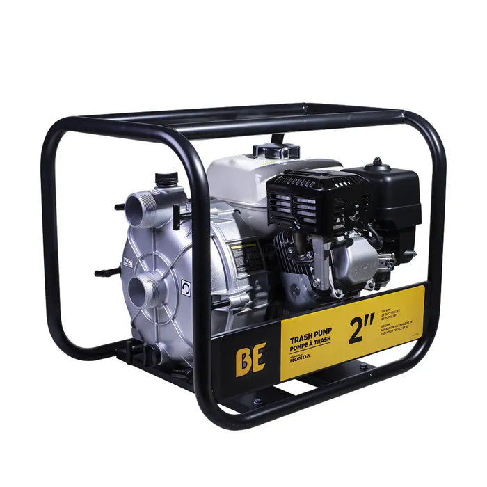 BE Power 2" Semi-Trash Water Transfer Pump – Honda GX200 Engine, 160cc Gas-Powered Pump for Semi-Solid & Clear Water (158 GPM Flow Rate)